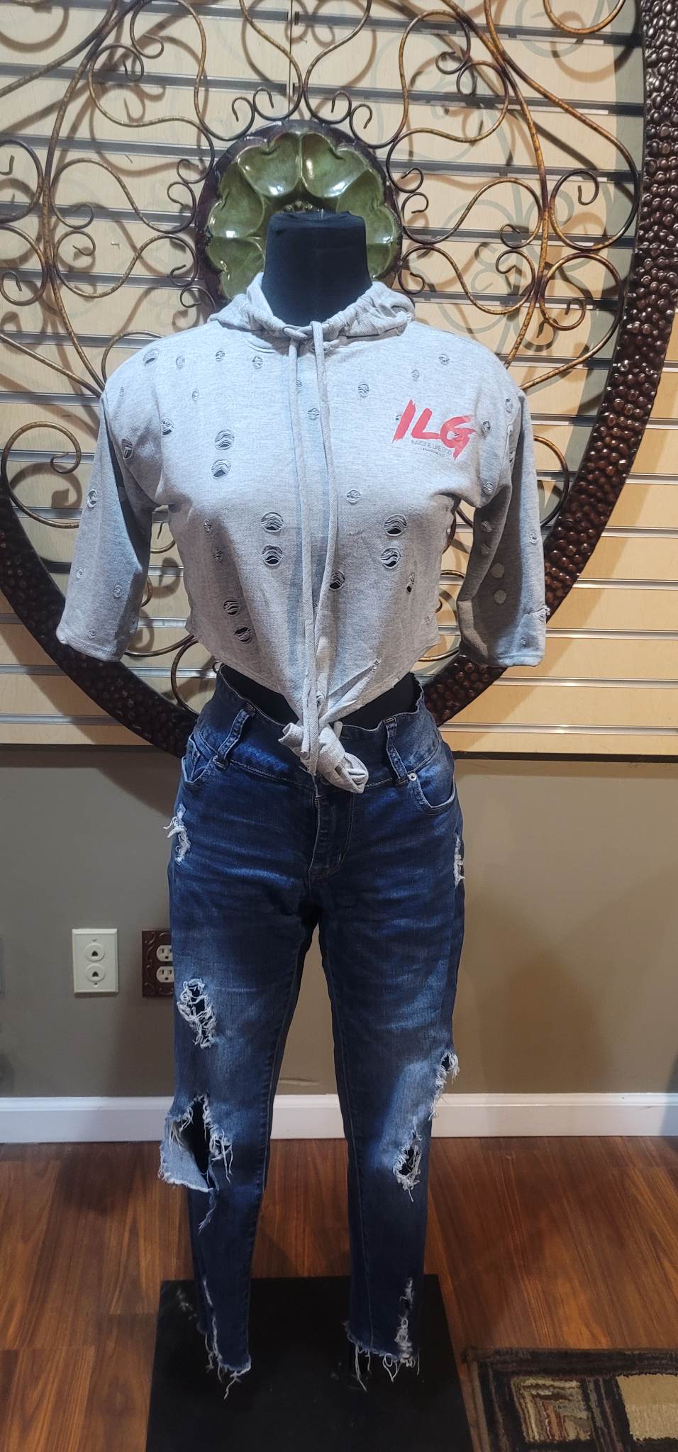 Cropped Tie Hooded Shirt